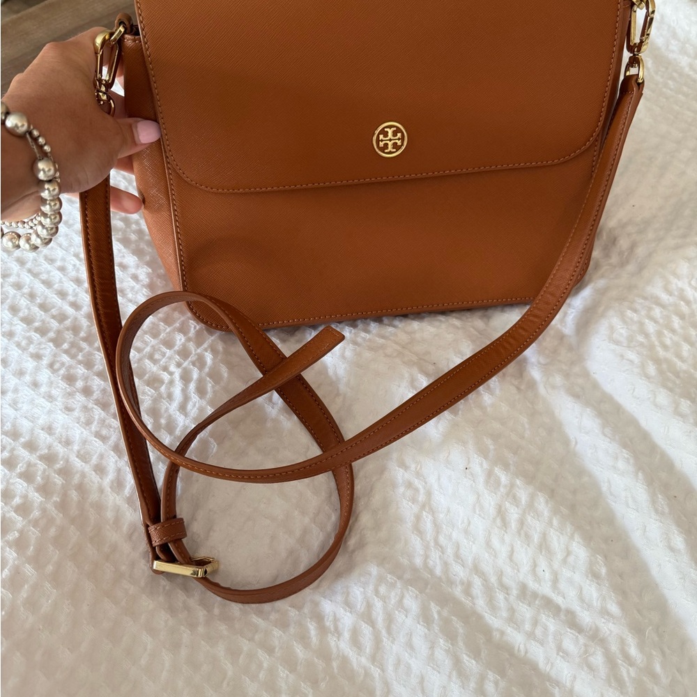 Tory Burch Tan Crossbody Bag with Gold Accents